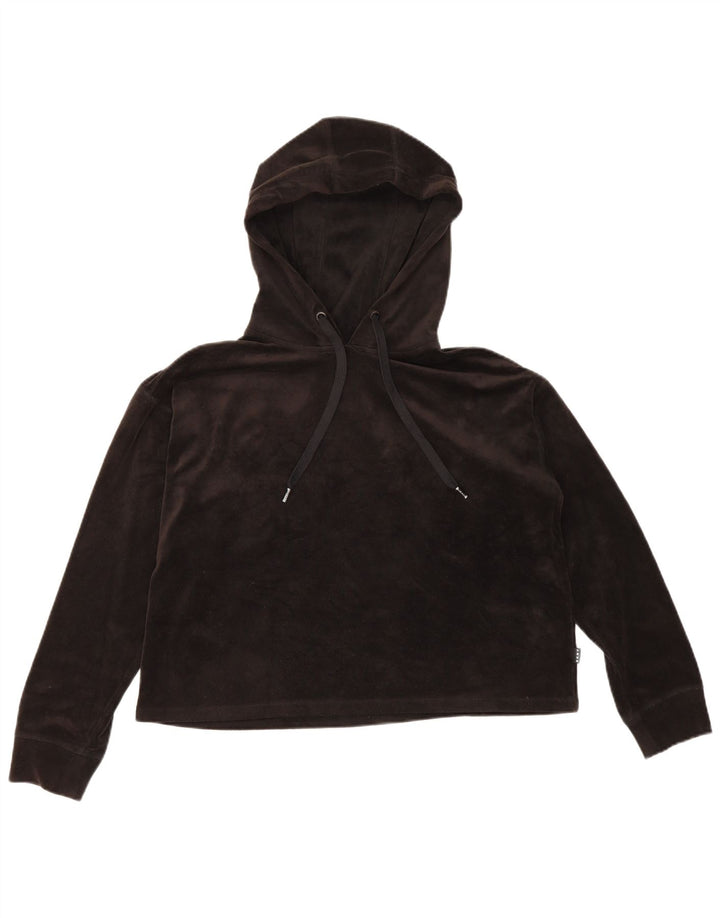 Dkny Top feminino de veludo com capuz grande e manga comprida Reino Unido 12 médio preto