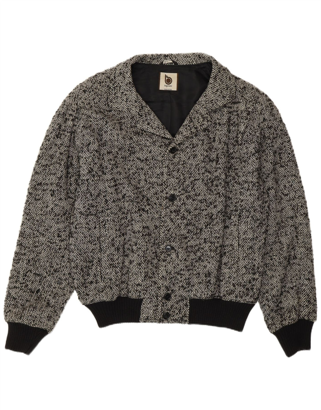 Jaqueta bomber masculina Bignami UK 42 XL lã espinha de peixe cinza