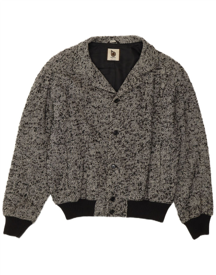 Jaqueta bomber masculina Bignami UK 42 XL lã espinha de peixe cinza