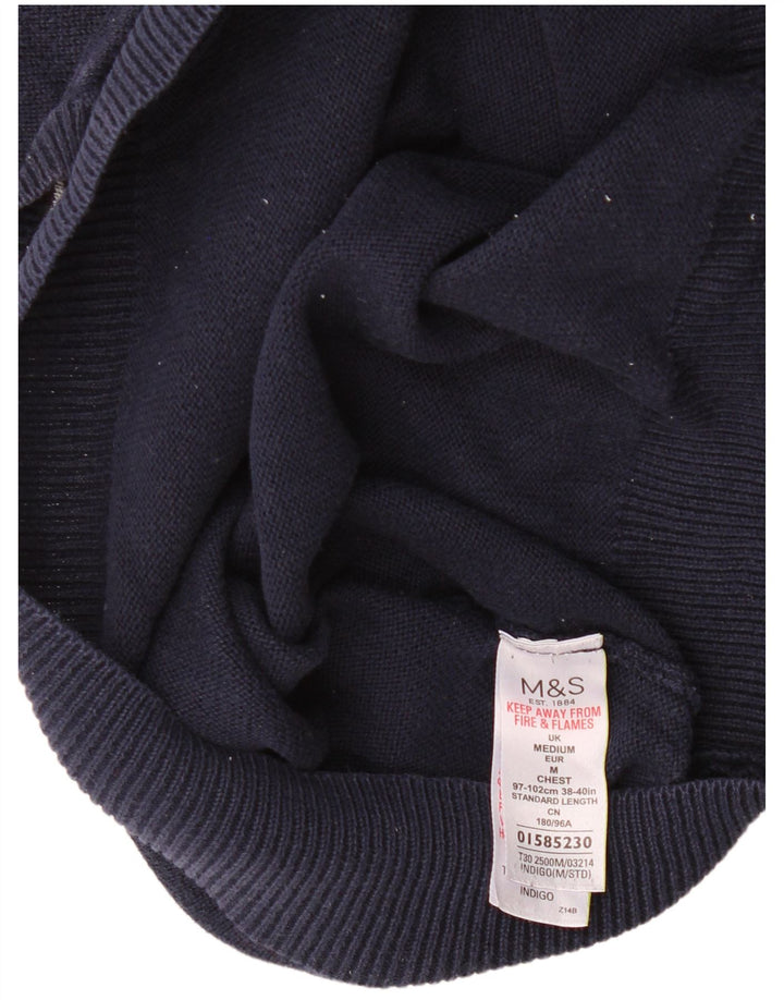 Suéter masculino Marks & Spencer com decote em V, algodão azul marinho médio