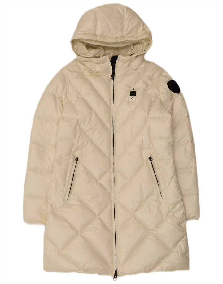 Casaco acolchoado com capuz feminino Blauer UK 16 grande poliamida branca