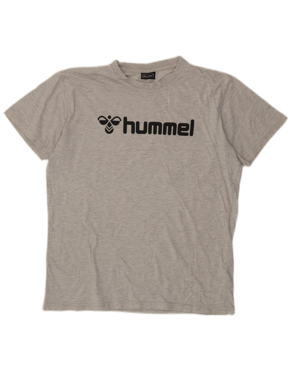 Hummel Camiseta masculina gráfica grande algodão cinza