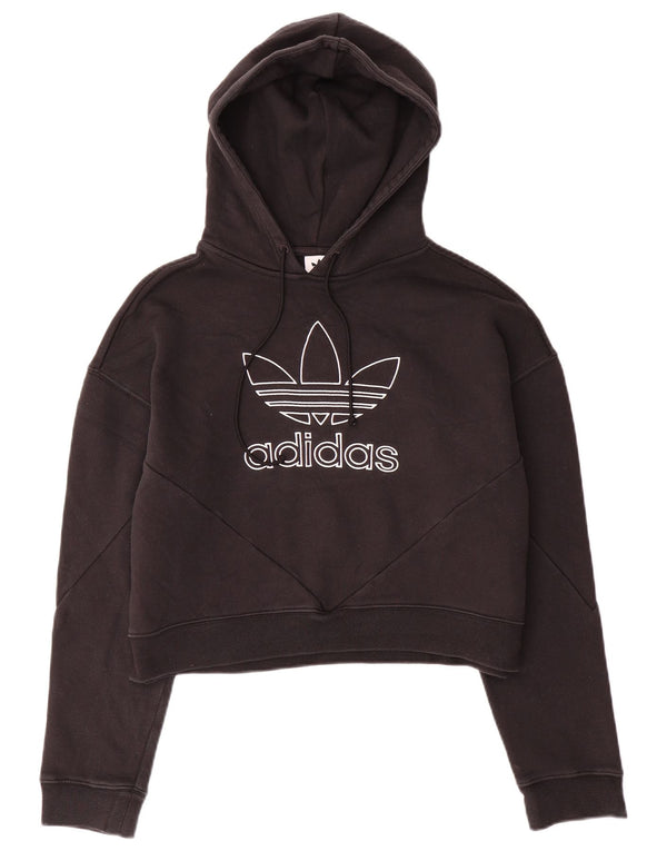 ADIDAS Womens Oversized Graphic Hoodie Jumper Reino Unido 10 Pequeno Algodão Preto