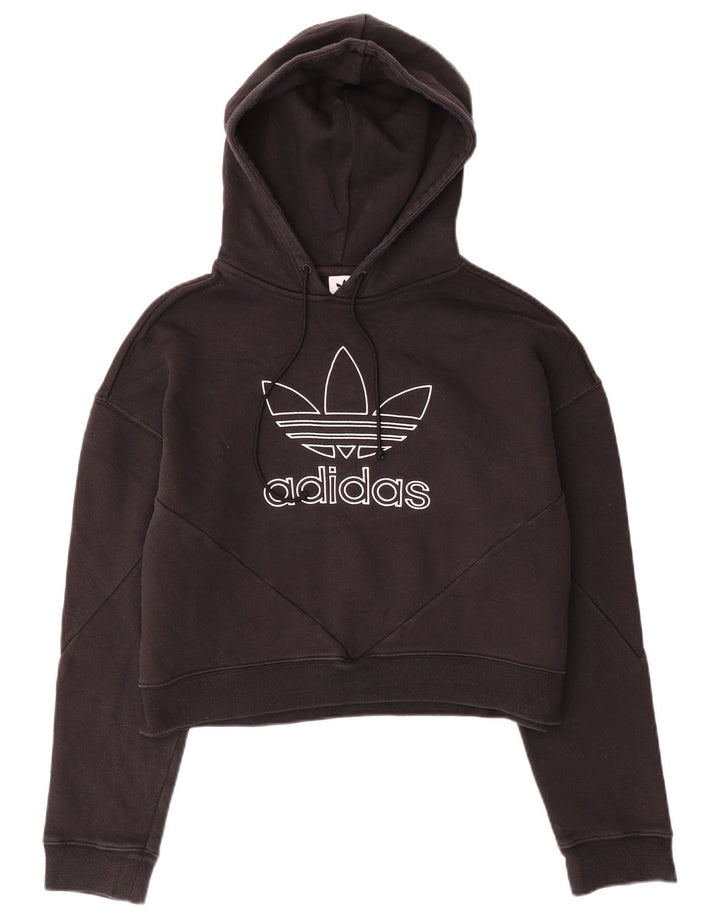 ADIDAS Womens Oversized Graphic Hoodie Jumper Reino Unido 10 Pequeno Algodão Preto