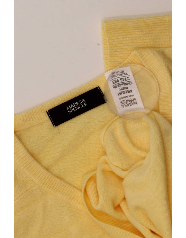 Suéter masculino Marks & Spencer com decote em V acrílico amarelo médio