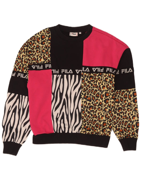 Fila moletom gráfico feminino jumper UK 6 XS preto estampa animal