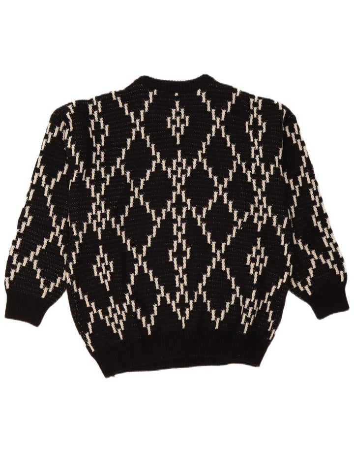 Suéter vintage masculino com gola redonda XL preto Argyle/lã diamante