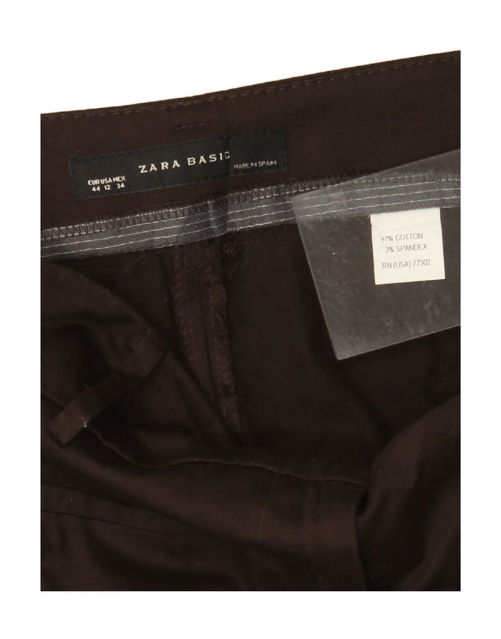 Calça feminina reta cortada ZARA EU 44 XL W34 L23 algodão marrom