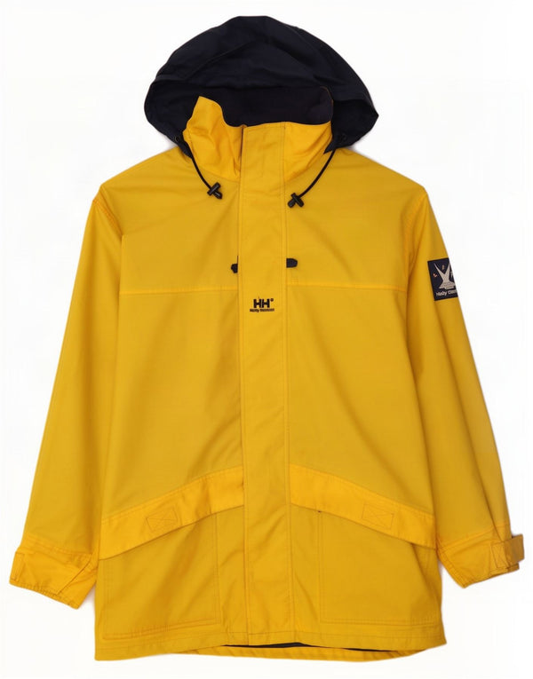 Jaqueta de chuva masculina Helly Hansen com capuz gráfico UK 42 XL amarelo colorblock