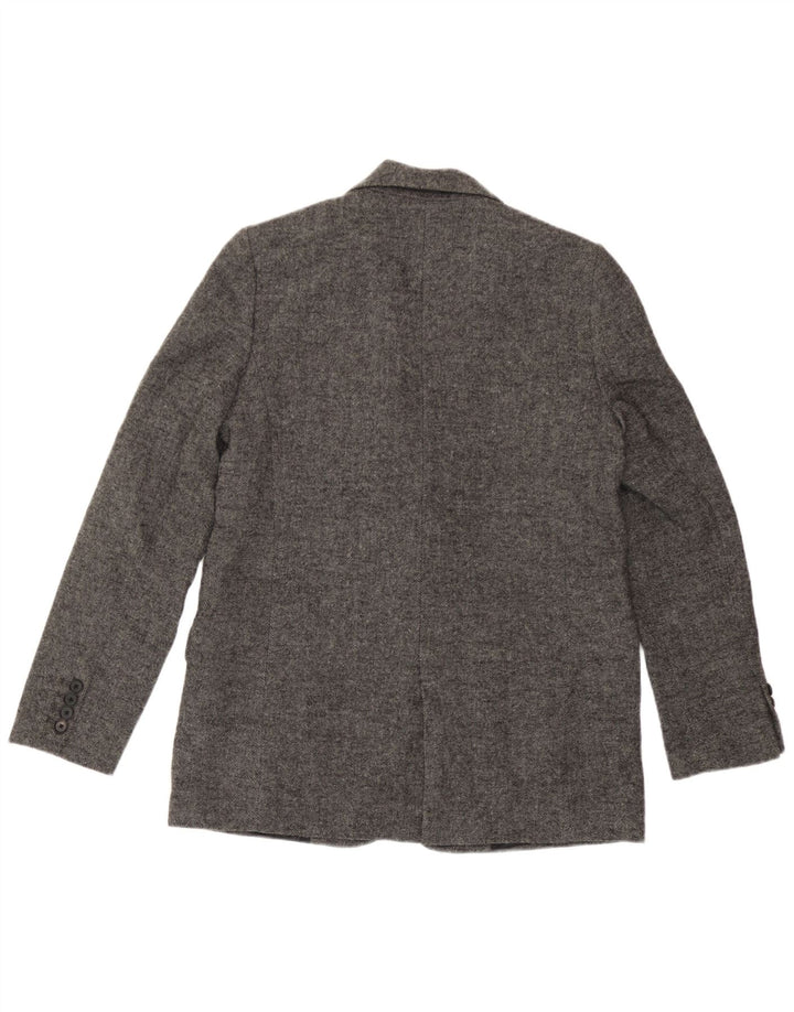 Jaqueta blazer feminina Zara com 1 botão Reino Unido 10 poliéster espinha de peixe cinza pequeno