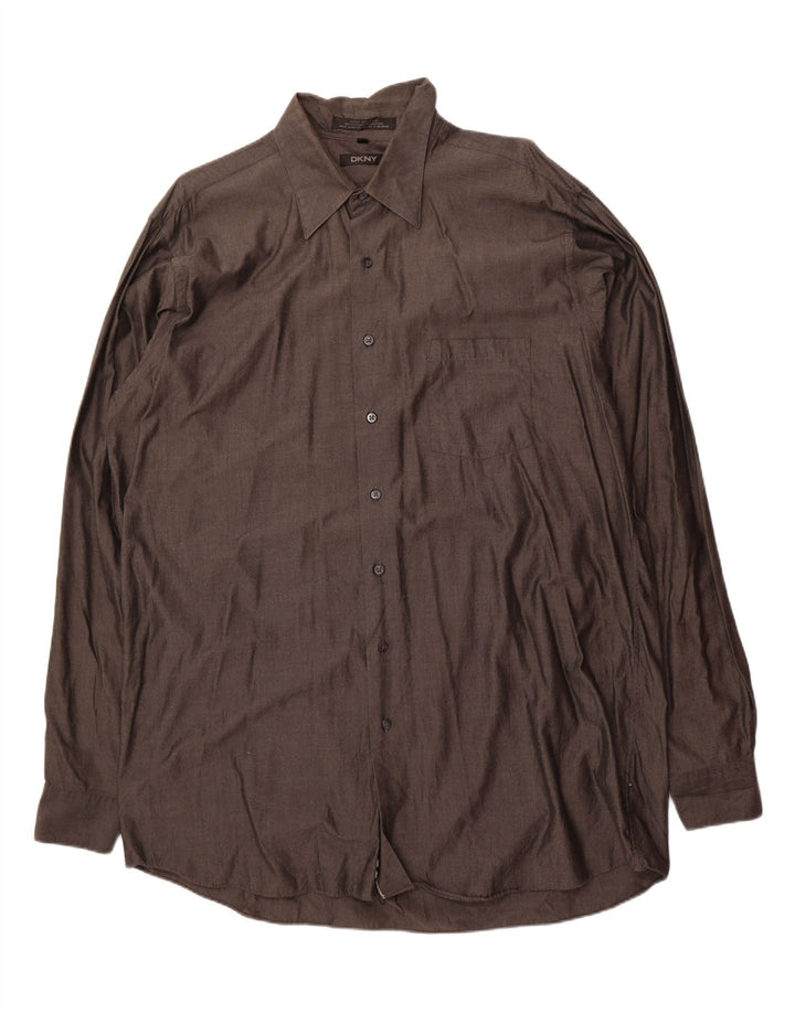 Camisa masculina DKNY tamanho 17 XL algodão marrom