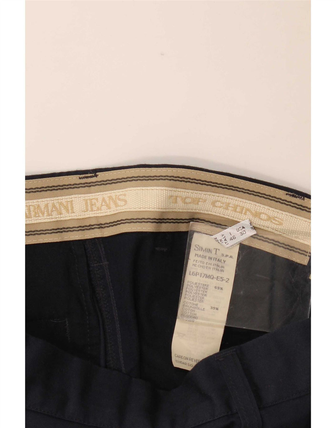 Armani Mens Straight Chino Calças IT 46 Pequeno W30 L30 Azul Marinho Poliéster