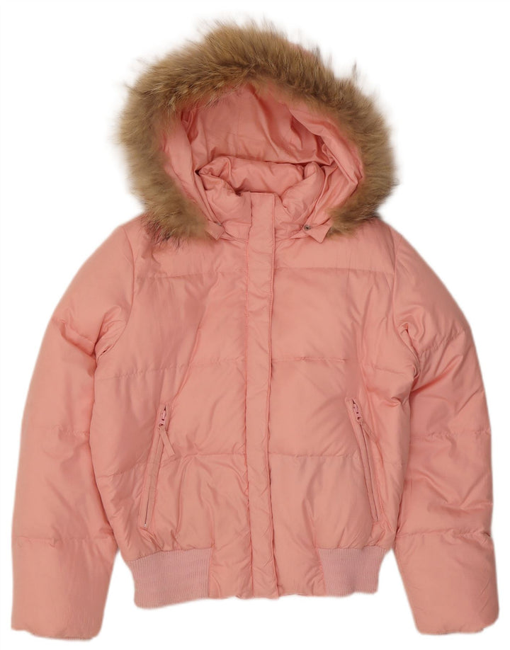 Jaqueta acolchoada com capuz feminina Adidas UK 12 poliéster rosa médio