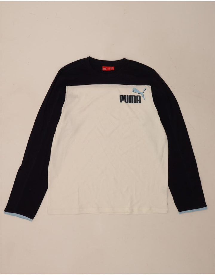 Puma Mens Graphic Top Manga Longa XL Branco Colorblock Algodão