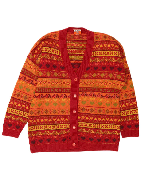 Suéter cardigã feminino Stefanel UK 16 grande multicolorido Fair Isle