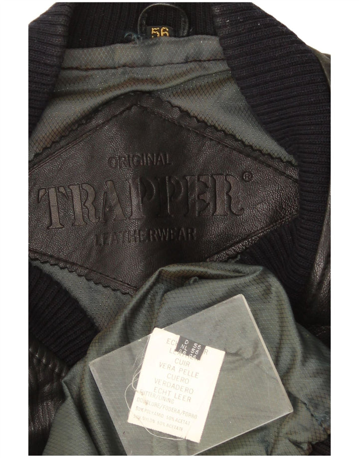 Jaqueta masculina de couro bomber Trapper Reino Unido 46 3XL couro preto