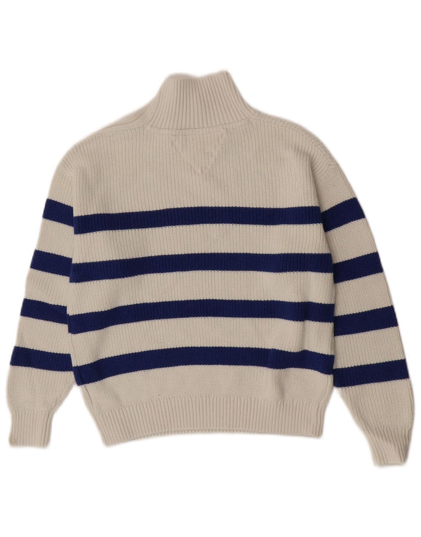 Tommy Hilfiger Suéter feminino com gola redonda e gola redonda, 13-14 anos, listrado branco