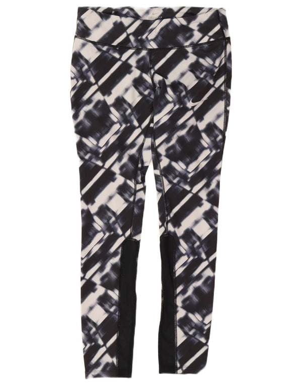 Nike Womens Dri Fit Leggings UK 12 Médio Azul Marinho Geométrico Poliéster