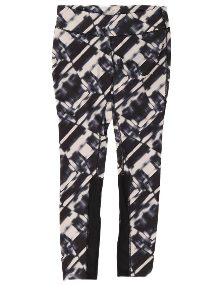 Nike Womens Dri Fit Leggings UK 12 Médio Azul Marinho Geométrico Poliéster