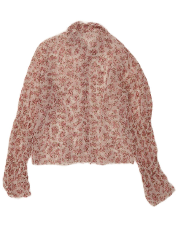 Blusa feminina vintage transparente, camisa uk 12 médio rosa floral