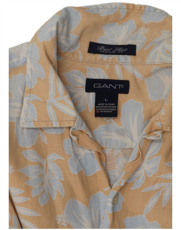 Gant Camisa masculina de manga curta com ajuste regular, linho floral bege grande