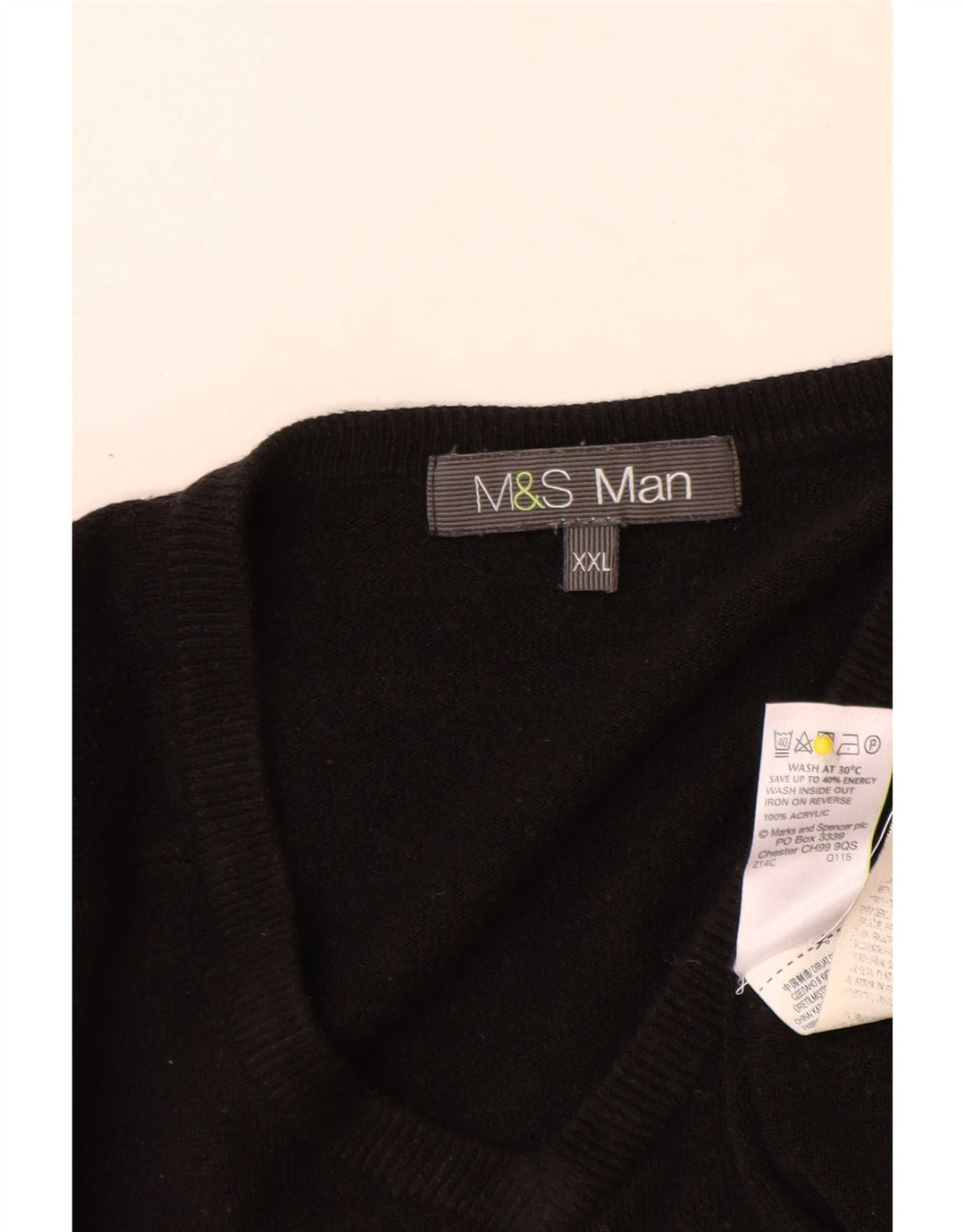 Suéter masculino Marks & Spencer com decote em V 2XL acrílico preto