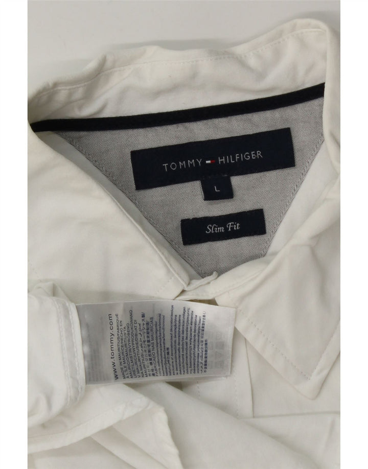 Camisa masculina Tommy Hilfiger Slim Fit grande algodão branco
