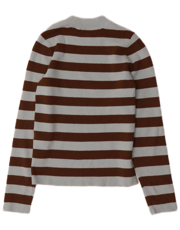 Suéter feminino Levi's com gola redonda UK 12 acrílico listrado azul médio