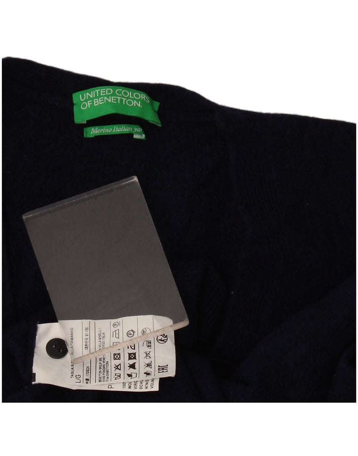 Suéter cardigã feminino Benetton Reino Unido 14 grande lã azul marinho