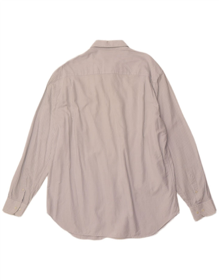 ARMANI COLLEZIONI Camisa masculina tamanho 44 17 1/2 XL algodão listrado azul