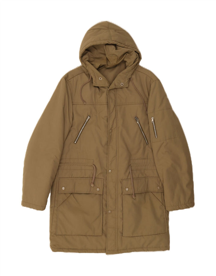 VINTAGE Mens Hooded Overcoat IT 48 Medium Beige Cotton Vintage Vintage and Second-Hand Vintage from Messina Hembry 