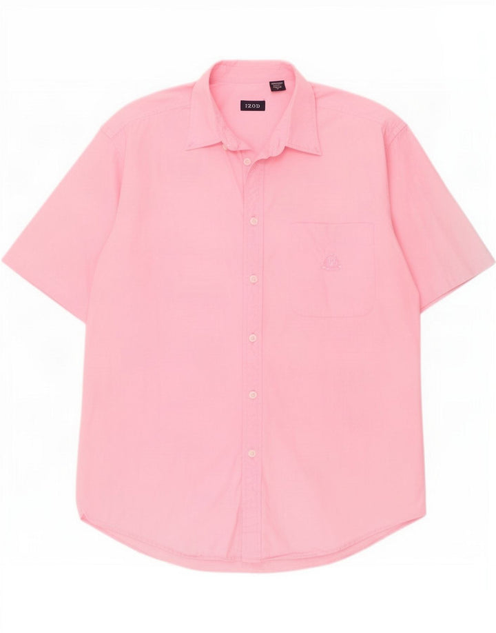 Izod Camisa masculina de manga curta rosa médio
