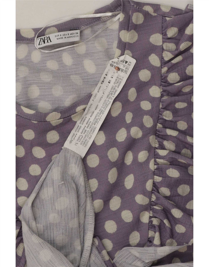Zara Vestido maxi feminino oversized com babados na frente Reino Unido 10 pequeno roxo manchado