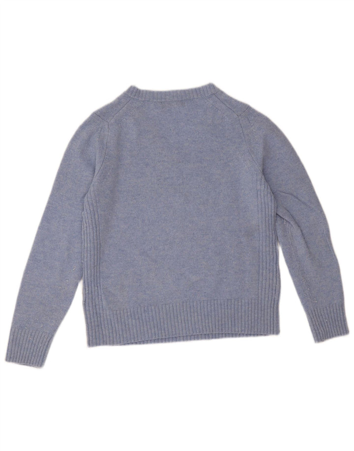 Suéter feminino Marks & Spencer com decote em V Reino Unido 12 lã de cordeiro azul médio