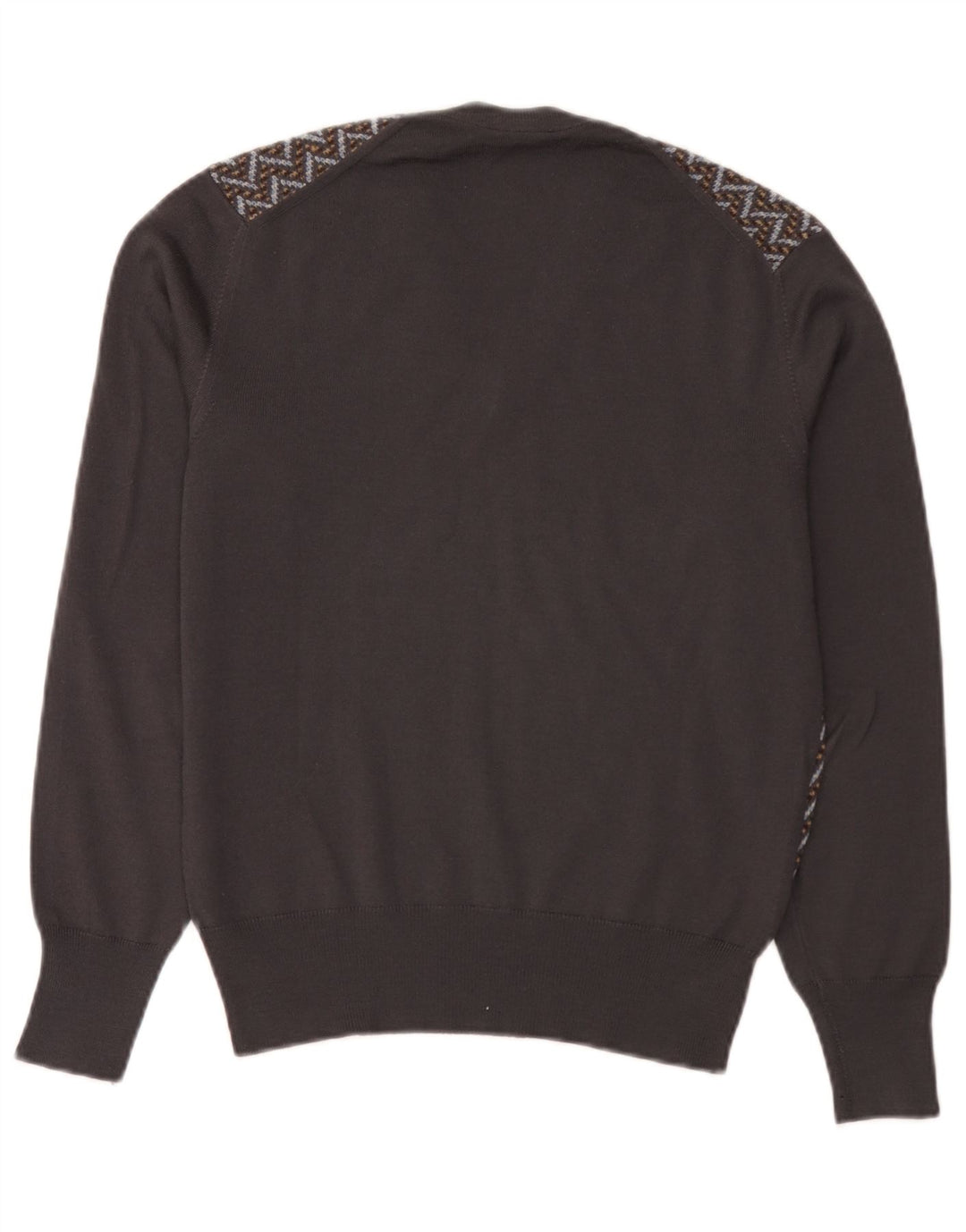 Suéter masculino vintage com decote em V IT 50 médio marrom geométrico
