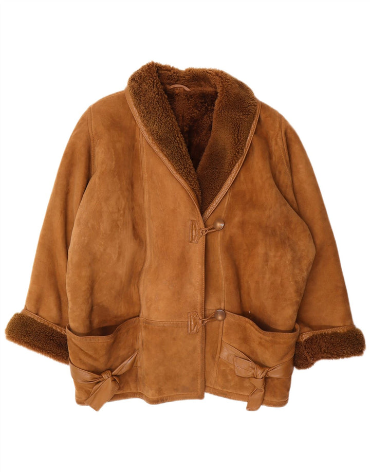 Jaqueta feminina vintage manga 3/4 oversized shearling EU 46 XL marrom