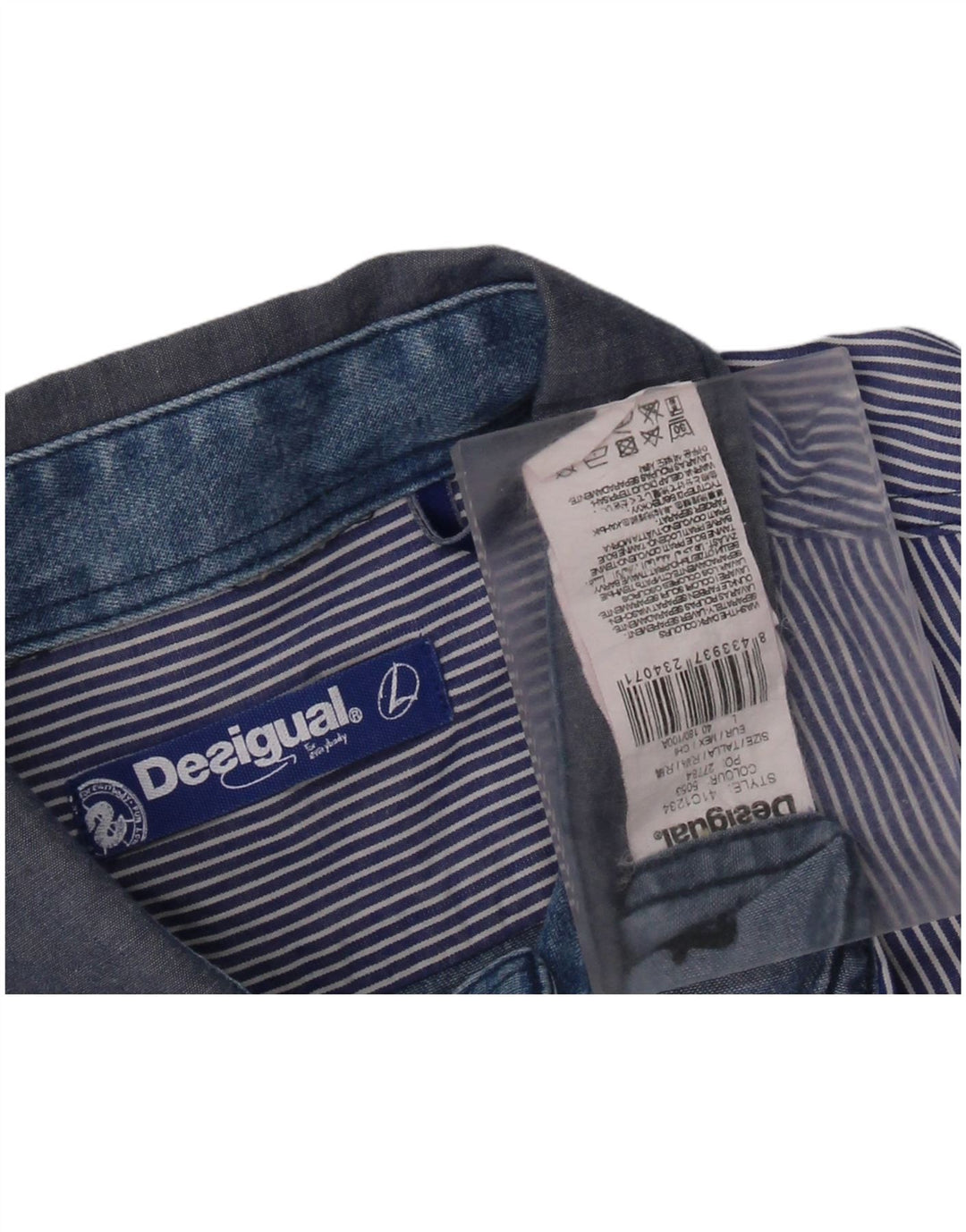 Camisa masculina Desigual grande patchwork azul Lyocell