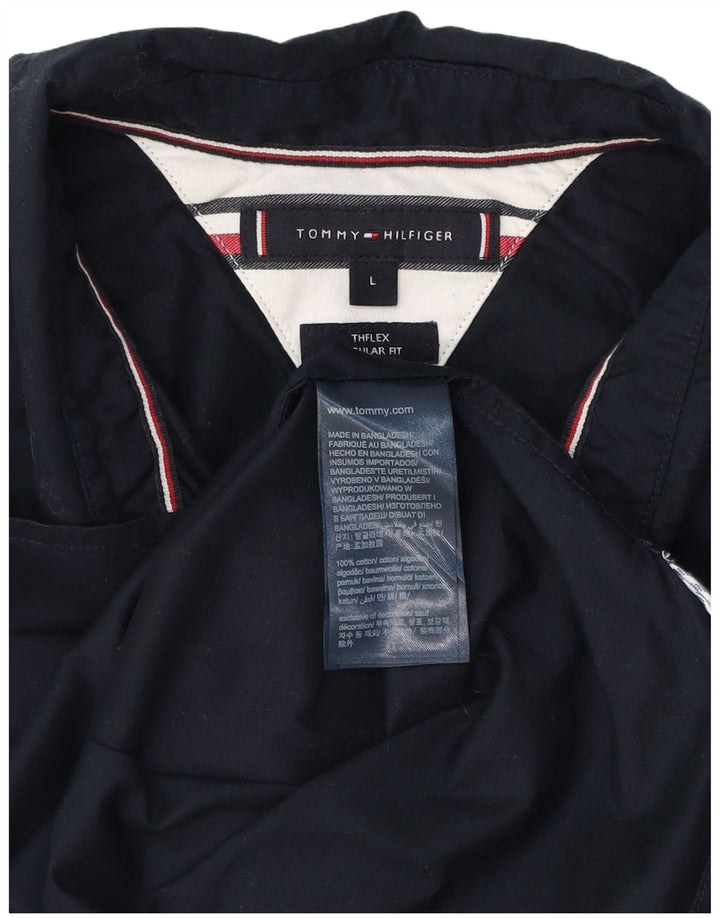 Camisa masculina TOMMY HILFIGER Flex Regular Fit grande algodão azul marinho
