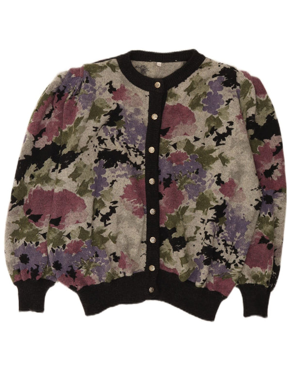 Suéter cardigã feminino vintage IT 48 XL lã floral multicolorida