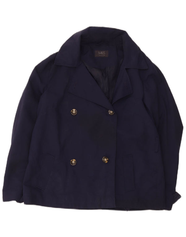Casaco curto feminino Marks & Spencer Reino Unido 14 grande poliéster azul marinho