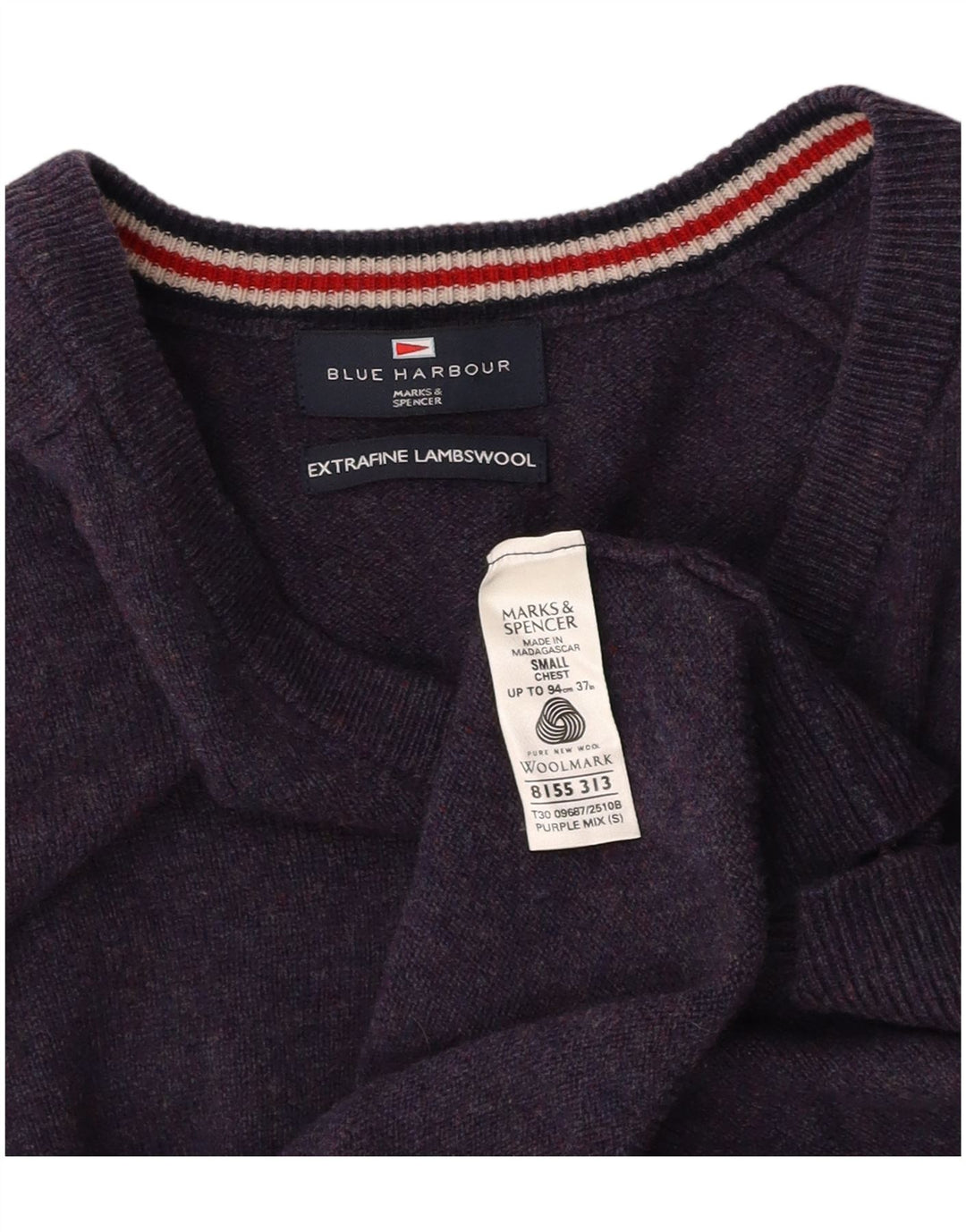 Suéter masculino MARKS & SPENCER Blue Harbor com decote em V pequeno azul marinho