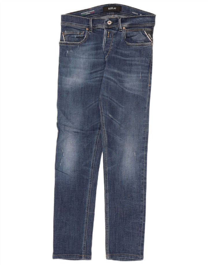 Replay Mens Anbass Distressed Slim Jeans W30 L27 Azul Algodão