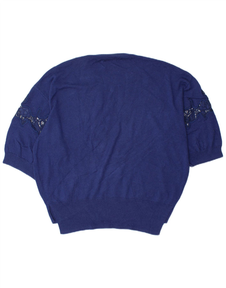 Suéter feminino MASSIMO DUTTI com gola redonda grande Reino Unido 14 azul médio