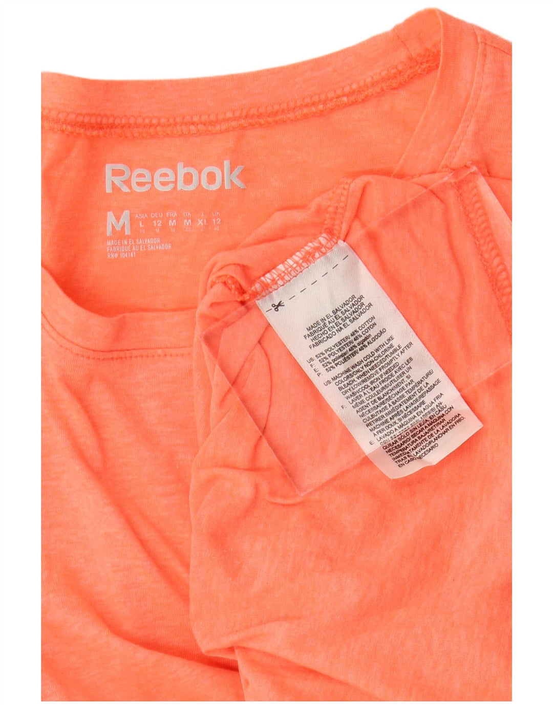 Camiseta feminina REEBOK UK 12 poliéster manchado laranja médio