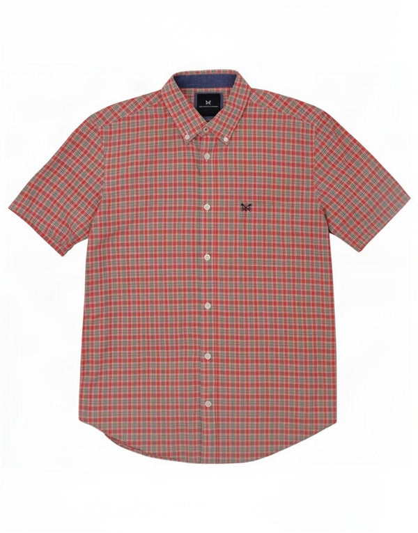 Camisa masculina de manga curta slim fit Crew Clothing algodão xadrez médio rosa