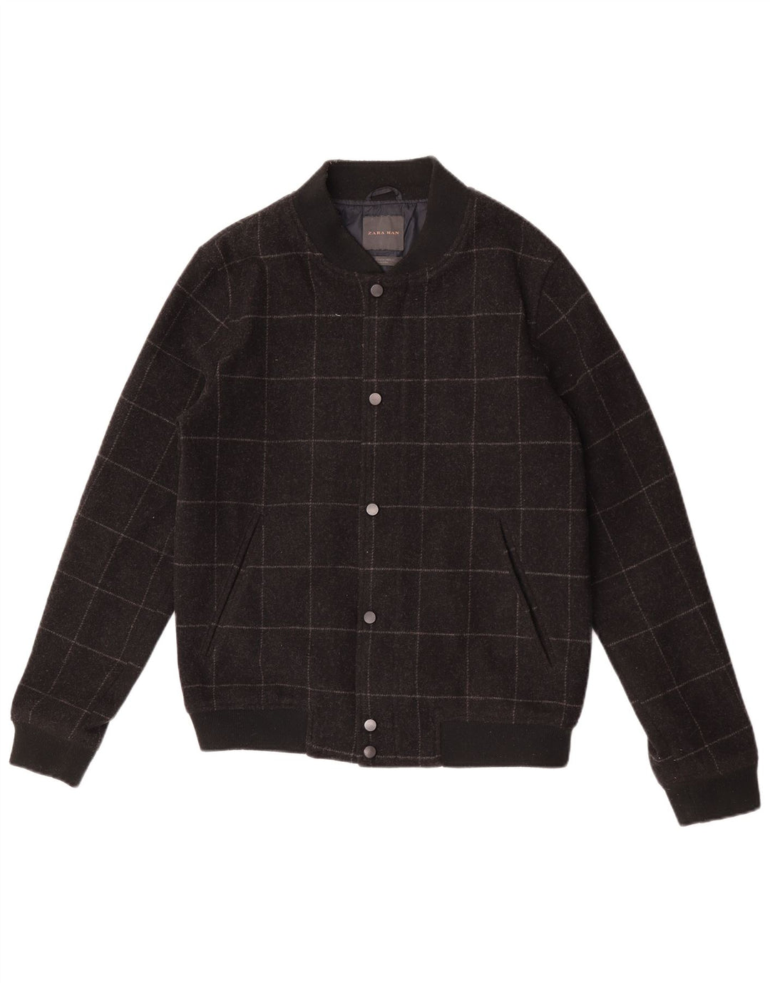 Jaqueta bomber masculina Zara UK 38 lã xadrez média preta