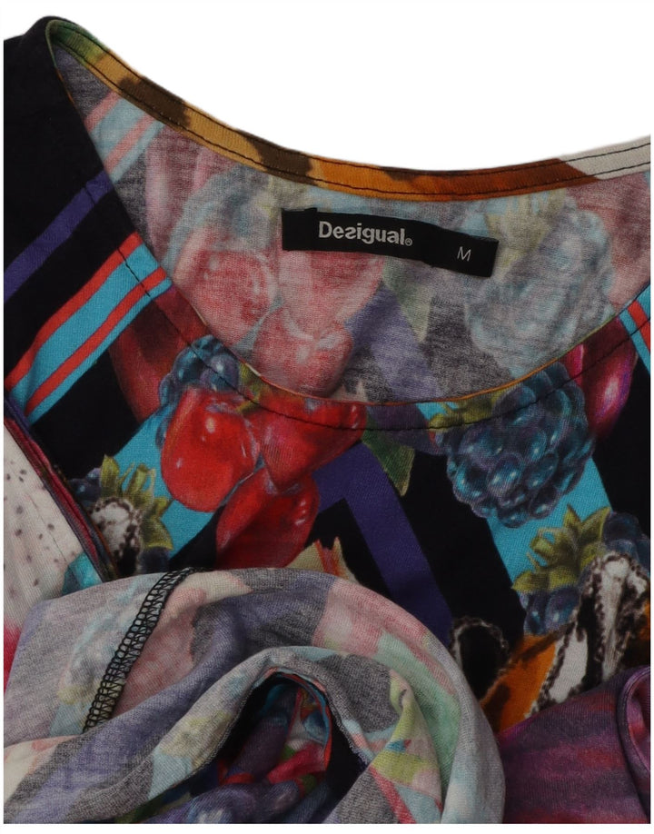 Vestido feminino Desigual com padrão abstrato linha A UK 12 médio multicolorido