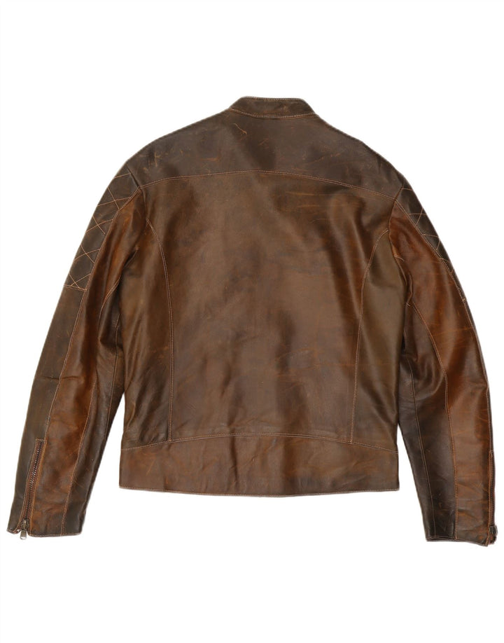 Jaqueta de couro masculina vintage Reino Unido 36 couro marrom pequeno