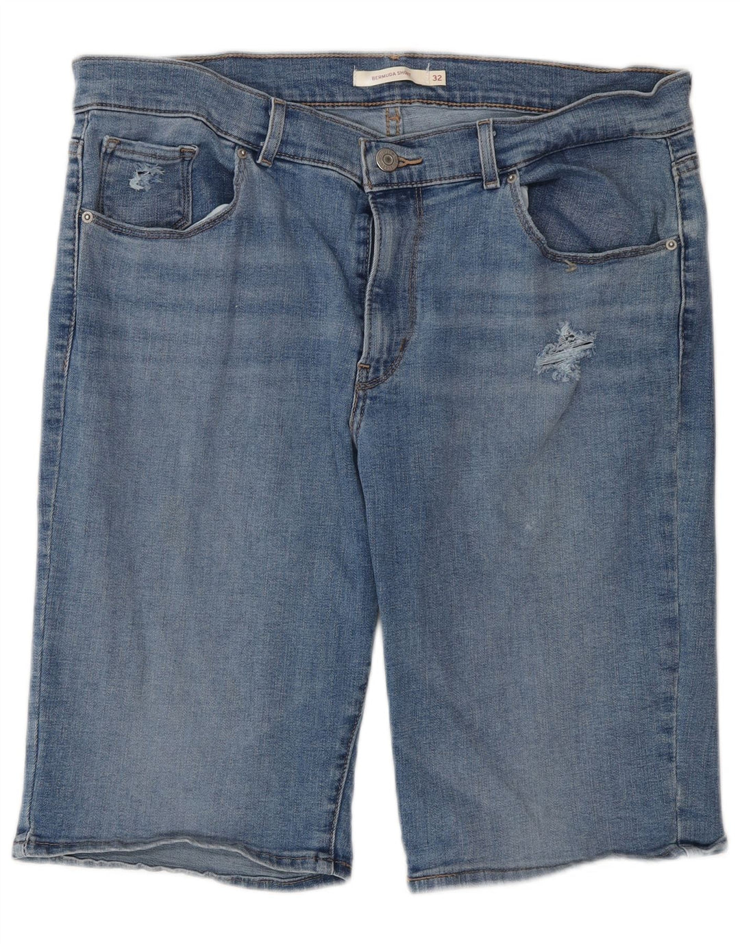 Bermuda jeans feminina Levi's desgastada W32 grande algodão azul