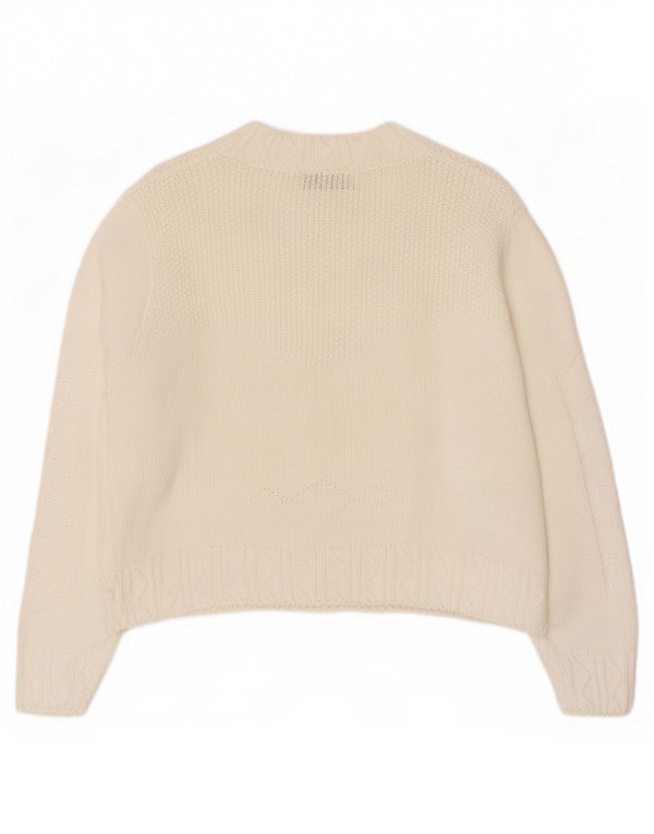 Suéter feminino Benetton Crop Cardigan IT 48 XL algodão branco